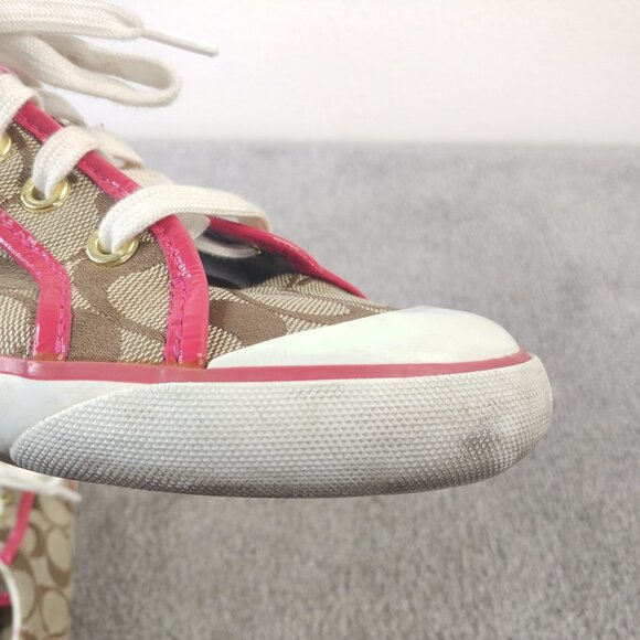 Coach Tennis Shoes Womens Size 9 Sneakers Pink Brown Designer Signature Logo - Picture 11 of 12